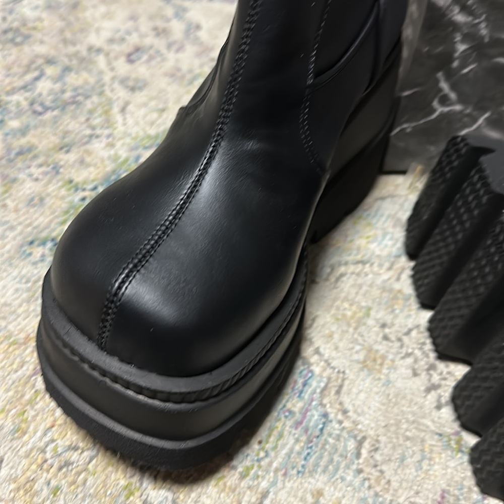 Demonia Black Vegan Leather Boots - Size 8 - Picture 2 of 9